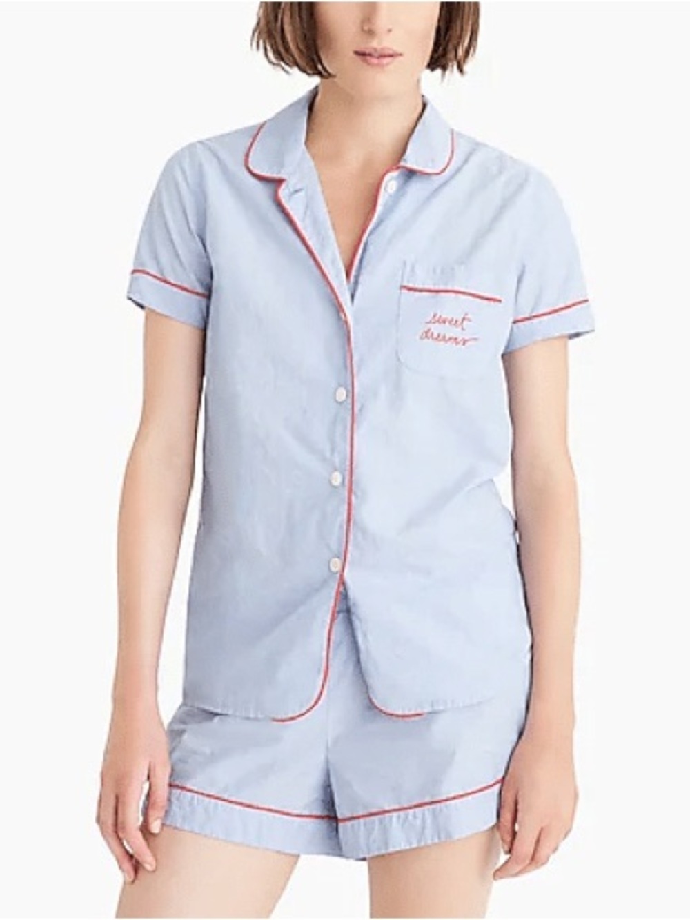 J. Crew pajamas set sweet dreams shirt embroidered button down shorts sleeve